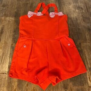 Janie and Jack red checkered bow‎ structured short romper SIZE 4